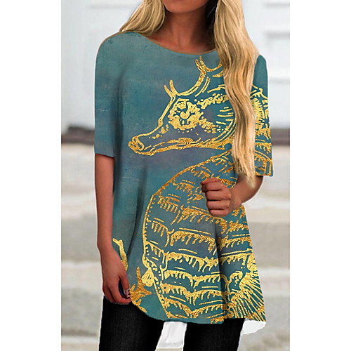 

Women's T Shirt Dress Tee Dress Short Mini Dress Blue Half Sleeve Print Animal Print Spring Summer Round Neck Casual 2021 S M L XL XXL 3XL