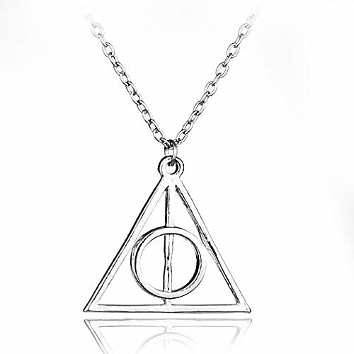 

sakytal deathly hallows triangle pendant neckalce gold vintage collar sweater necklaces chain for women and girls (silver)