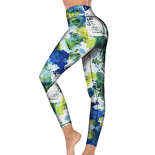 

21Grams Women's High Waist Yoga Pants Cropped Leggings Tummy Control Butt Lift Breathable Tie Dye Green Fitness Gym Workout Running Sports Activewear High Elasticity