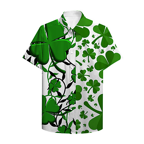 

Men's Shirt Other Prints Graphic Button-Down Print Short Sleeve Daily Tops Fashion Classic Green