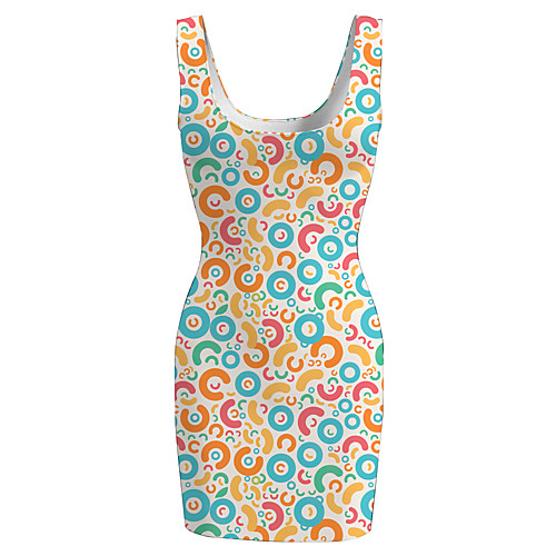 

Women's Sports Dress Short Mini Dress Rainbow Sleeveless Geometric Print Spring Summer Round Neck Casual 2021 S M L XL XXL 3XL