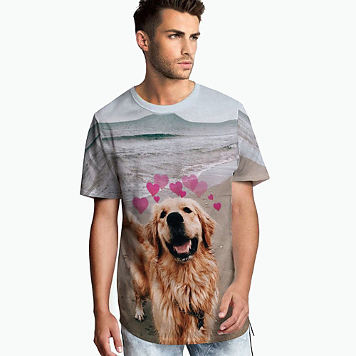 

Men's T shirt 3D Print Graphic Animal Plus Size Print Short Sleeve Daily Tops Elegant Exaggerated Blushing Pink