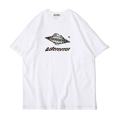 

Men's T shirt Hot Stamping Graphic Prints Spaceship Print Short Sleeve Casual Tops 100% Cotton Basic Casual Fashion White