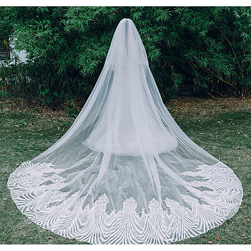 

Two-tier Lace Wedding Veil Cathedral Veils with Solid / Trim 137.8 in (350cm) Lace / Tulle