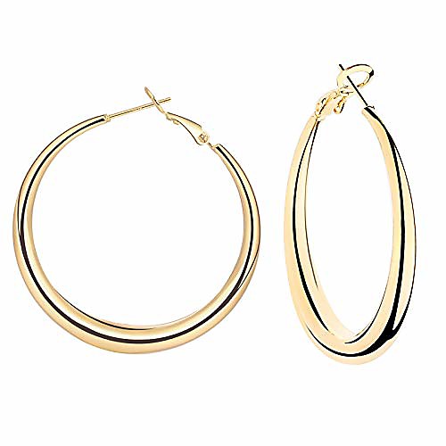 

mina thick gold hoop earrings 14k gold plated large hoop earrings lightweight gold hoop earrings for women girls-925 sterling silver post