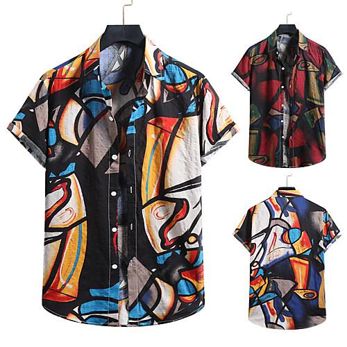 

Men's Shirt Other Prints Geometric Geometry Print Short Sleeve Casual Tops Beach Hawaiian Black / White Green / Red