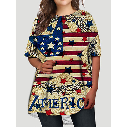 

Women's Plus Size Dresses T Shirt Dress Tee Dress Short Mini Dress Half Sleeve Graphic Flag Print Basic Fall Light Yellow XL XXL 3XL 4XL 5XL / Holiday