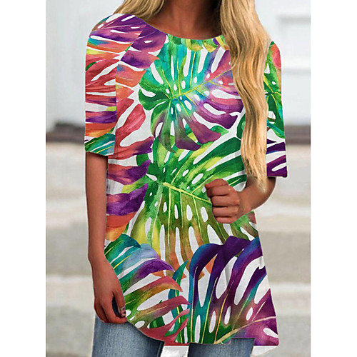 

Women's T Shirt Dress Tee Dress Short Mini Dress Blue Rainbow Short Sleeve Print Print Spring Summer Round Neck Casual 2021 S M L XL XXL 3XL