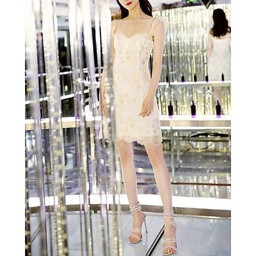 

A-Line Elegant Floral Homecoming Cocktail Party Dress Spaghetti Strap Sleeveless Short / Mini Tulle with Sequin 2021