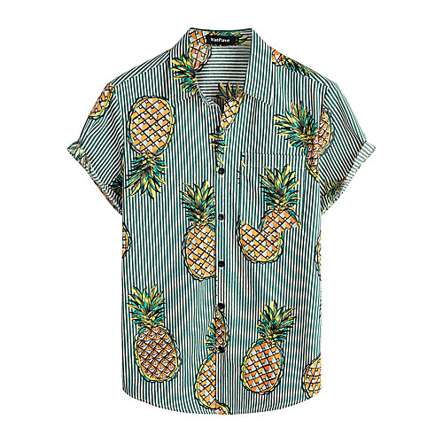 

Men's Shirt Floral Short Sleeve Daily Tops 100% Cotton Basic Boho Green