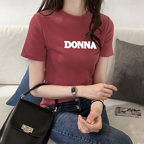 

Women's Tee / T-shirt Pure Color Crew Neck Spandex Letter Printed Sport Athleisure Top Short Sleeves Breathable Soft Comfortable Everyday Use Casual Daily Outdoor