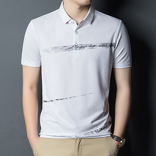 

Men's Golf Polo Shirts Short Sleeve Breathable Quick Dry Soft Sports Outdoor Autumn / Fall Spring Summer Cotton Stripes White Black Fruit Green / Micro-elastic