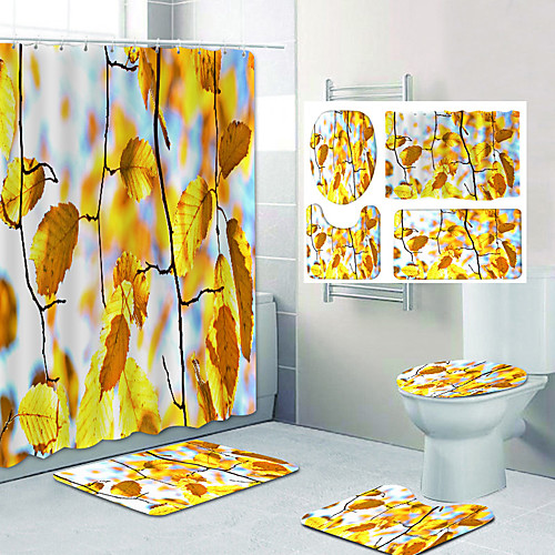 

Bathroom Shower Curtain & Mat Set Classic Polyester Waterproof