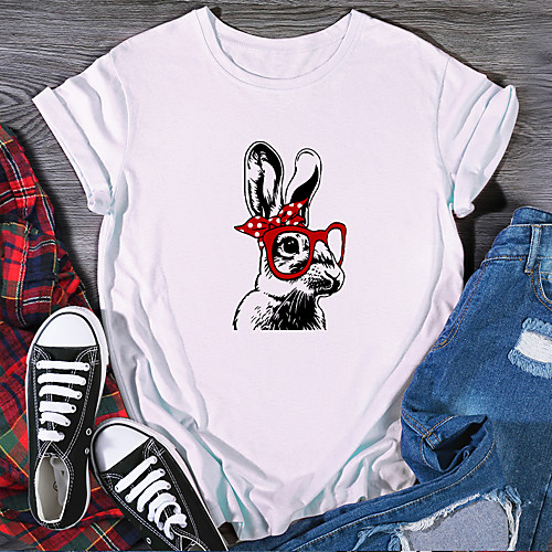 

Women's T shirt Graphic Print Round Neck Tops 100% Cotton Basic Basic Top White Purple Red