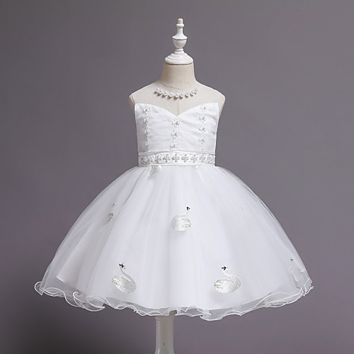 

Princess / Ball Gown Jewel Neck Knee Length Tulle Junior Bridesmaid Dress with Sash / Ribbon / Pearls