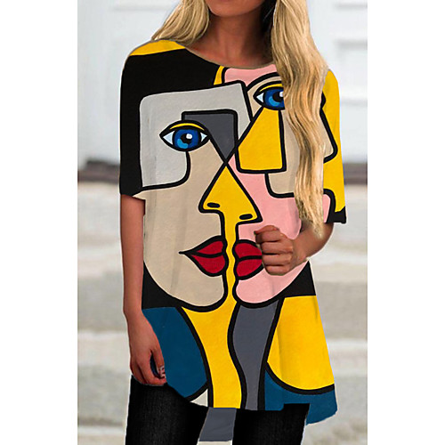 

Women's T Shirt Dress Tee Dress Short Mini Dress Black Half Sleeve Color Block Geometric Print Spring Summer Round Neck Casual 2021 S M L XL XXL 3XL