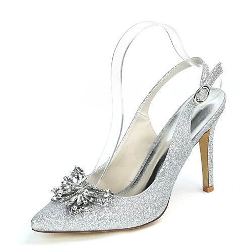 

Women's Wedding Shoes Stiletto Heel Pointed Toe Wedding Pumps Gleit Rhinestone Solid Colored White Light Purple Champagne