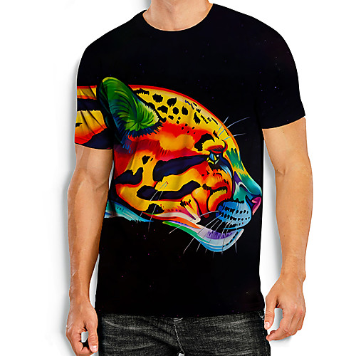 

Men's Tees T shirt 3D Print Graphic Prints Tiger Animal Print Short Sleeve Daily Tops Basic Casual Rainbow