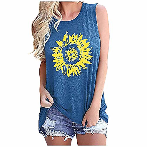 

sleeveless tank top for women casual loose fitting shirts v neck & u neck tunics floral printed blue