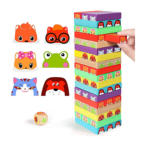 

Colored Stacking Game Wooden Building Blocks Tower Board Games for Kids Adults 54 Pieces (Colorful Stacking Gane)