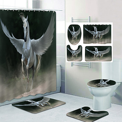 

Running Horse Pattern Printing Bathroom Shower Curtain Leisure Toilet Four-Piece Design
