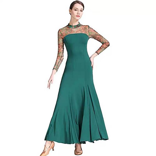 

Ballroom Dance Dress Pleats Pattern / Print Women's Training Performance Long Sleeve Natural Nylon