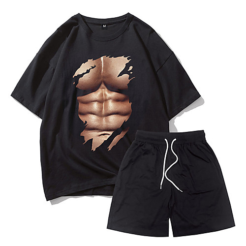 

Men's Casual / Sporty Athleisure Breathable Outdoor Daily Gym Shorts Suits Pants Muscle Short Drawstring 3D Print Black