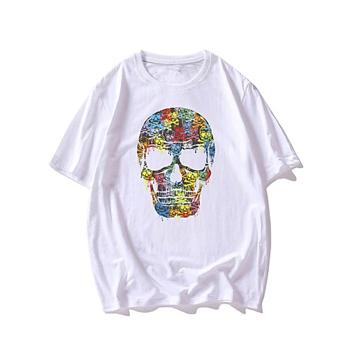 

Men's T shirt Hot Stamping Skull Print Short Sleeve Casual Tops 100% Cotton Basic Casual Fashion White