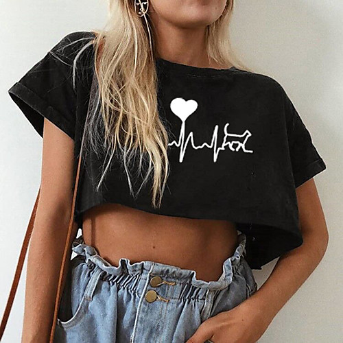 

Women's Crop Top Tee / T-shirt Crop Top Crew Neck Heart Sport Athleisure T Shirt Top Short Sleeves Breathable Soft Comfortable Everyday Use Street Casual Daily Outdoor