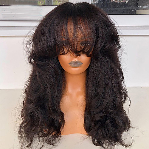 

Bangs Wig 200% Yaki Wave Human Hair Wigs Full Machine Made Scalp Top Wig Brazilian Remy Yaki Wavy Wig For Black Women