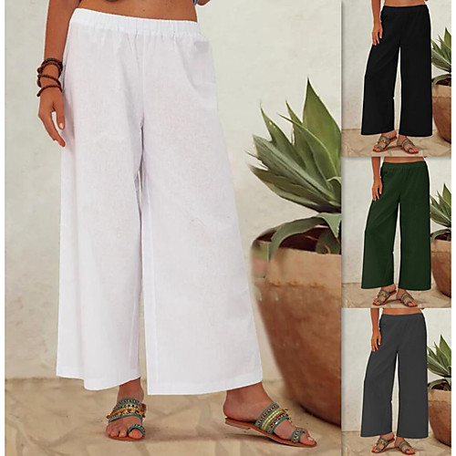 

Women's High Waist Yoga Pants Wide Leg Elastic Waistband Bottoms Breathable Quick Dry Moisture Wicking Solid Color White Black Grey Yoga Fitness Gym Workout Sports Activewear Micro-elastic Loose