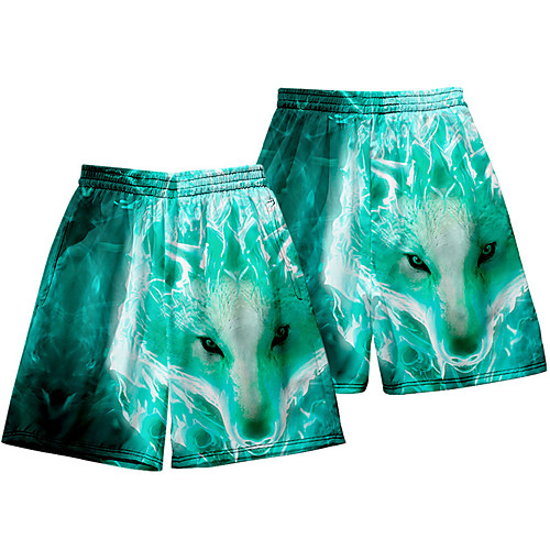 

Men's Casual / Sporty Athleisure Daily Holiday Jogger Shorts Pants Wolf Short Elastic Waist 3D Print Green