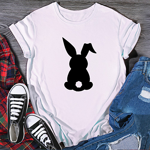 

Women's T shirt Graphic Print Round Neck Tops 100% Cotton Basic Basic Top White Black Purple
