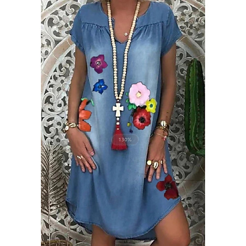 

Women's A Line Dress Maxi long Dress Blue Short Sleeve Print Color Block Patchwork Print Summer Round Neck Casual 2021 S M L XL XXL 3XL