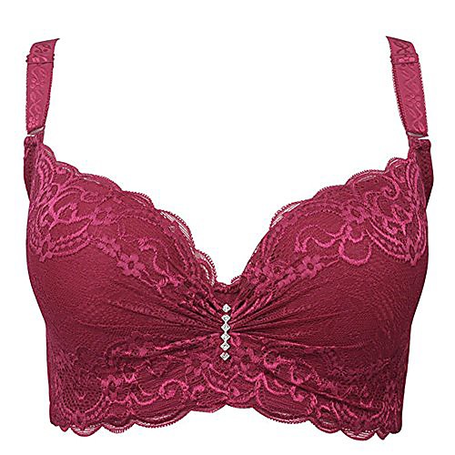 

lace bra for women push up 3/4 cup underwire lingerie bralette adjustable everyday bras size 95c, 95d, 95f, dark red