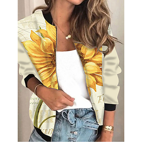 

Women's Plants Print Active Spring & Fall Jacket Regular Daily Long Sleeve Air Layer Fabric Coat Tops Yellow