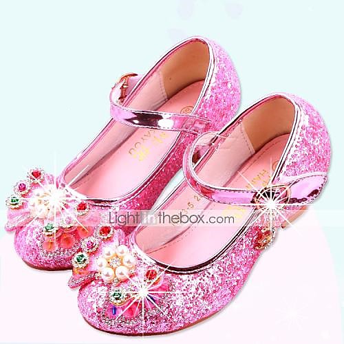 

Girls' Heels Moccasin Flower Girl Shoes Children's Day Rubber PU Little Kids(4-7ys) Big Kids(7years ) Daily Party & Evening Walking Shoes Rhinestone Buckle Sequin Pink Dark Blue Silver Fall Spring