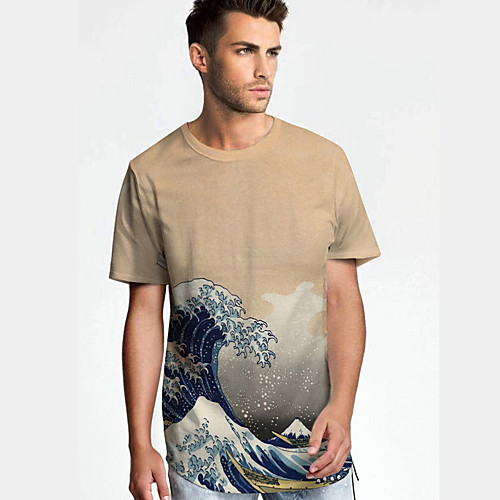 

Men's T shirt 3D Print Graphic Plus Size Print Short Sleeve Daily Tops Elegant Exaggerated Khaki