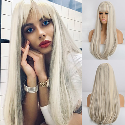 

Synthetic Wig Natural Straight Neat Bang Wig Medium Length A10 A11 A12 A13 A14 Synthetic Hair Women's Cosplay Party Fashion Dark Gray White