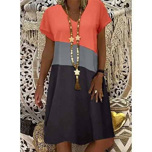 

Women's Shift Dress Knee Length Dress Yellow Orange Khaki Short Sleeve Color Block Summer V Neck Hot Casual vacation dresses 2021 S M L XL XXL 3XL 4XL 5XL