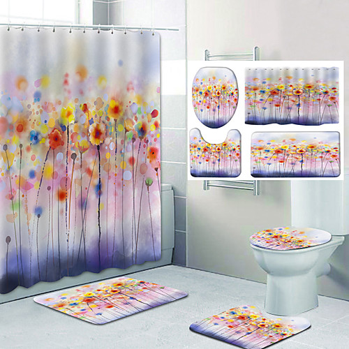 

Bathroom Shower Curtain & Mat Set Classic Polyester Waterproof