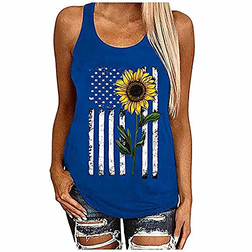 

pottseth tank tops for women loose fit,ladies crew-neck summer sunflower vest tops camis casual sleeveless shirts blouses blue