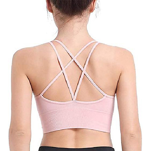 

aimico womens removable padded sports bras active workout crisscross back yoga bra pk l light pink