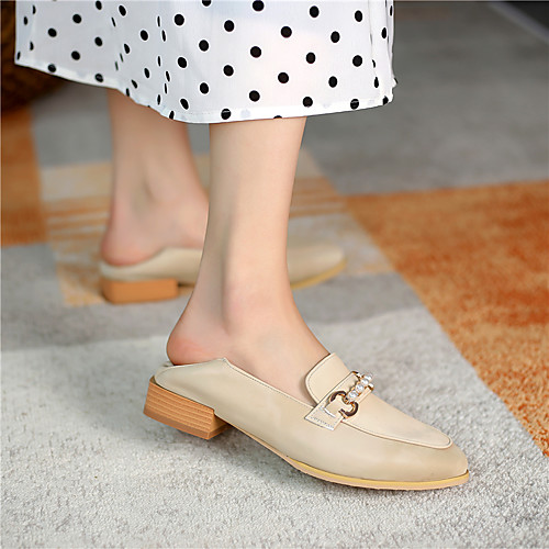 

Women's Loafers & Slip-Ons Flat Heel Round Toe Vintage Minimalism Daily PU Imitation Pearl Solid Colored Black Beige