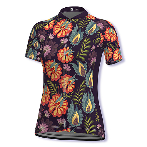 

21Grams Women's Short Sleeve Cycling Jersey Spandex Black Floral Botanical Bike Top Mountain Bike MTB Road Bike Cycling Breathable Sports Clothing Apparel / Stretchy / Athleisure