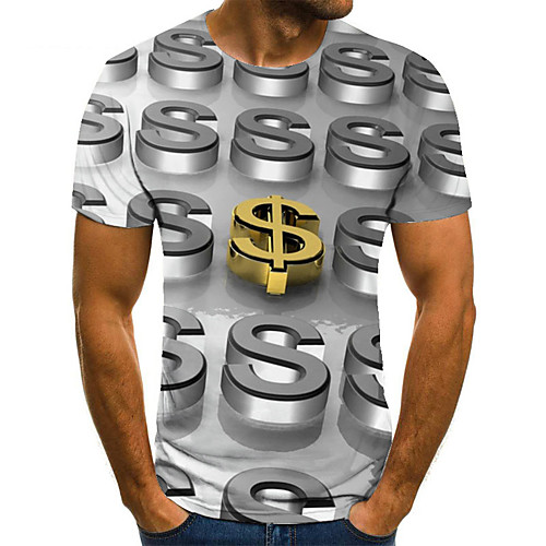 

Men's T shirt 3D Print Geometry 3D Print Print Short Sleeve Casual Tops Casual Fashion Light Yellow