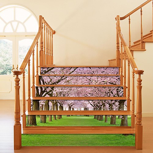 

Creative 3d Staircase Stickers Diy Cherry Tree Forest Decoration Home Stickers Waterproof 3d Stereo Wall Stickers 6Pcs 10018cm