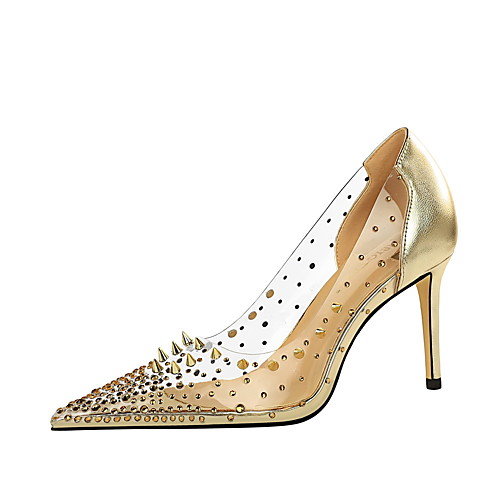 

Women's Heels Stiletto Heel Pointed Toe PU Rhinestone Rivet Solid Colored Black Champagne Gold