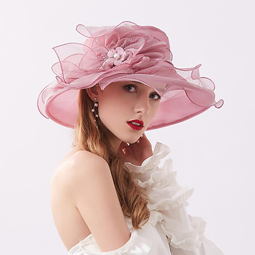 

Vintage Style Elegant Organza / Polyester / Polyamide Hats / Headwear / Straw Hats with Faux Pearl / Appliques / Flower 1 Piece Casual / Holiday Headpiece