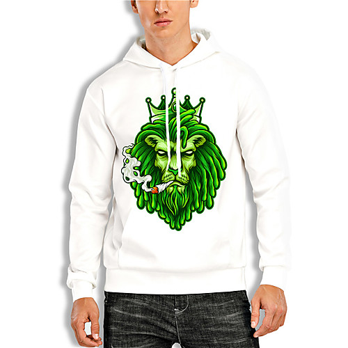 

Men's Pullover Hoodie Sweatshirt Graphic Prints Lion Print Daily Sports 3D Print 3D Print Casual Hoodies Sweatshirts White